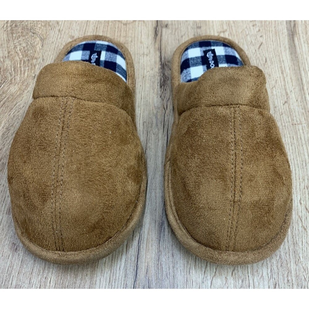 Dockers Kids Brown Split Toe Slippers Plaid Insoles Brown Kids Size 13 M - Picture 4 of 16